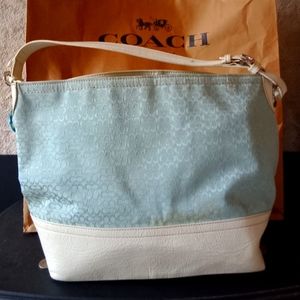 COACH signature satin/leather tote